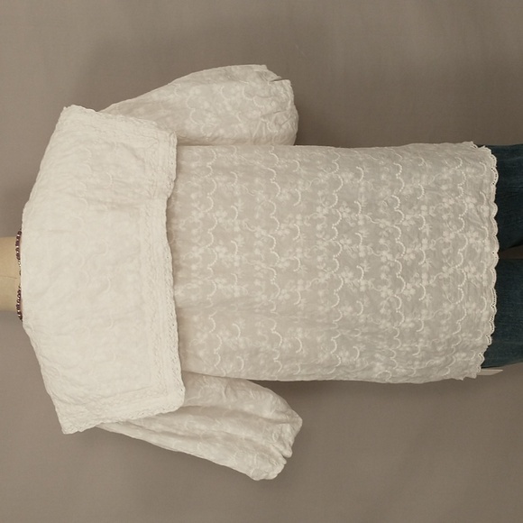 Cottagecore Romantic Feminine White Cotton Blouse Wide Peter Pan Collar NWT - Picture 4 of 10